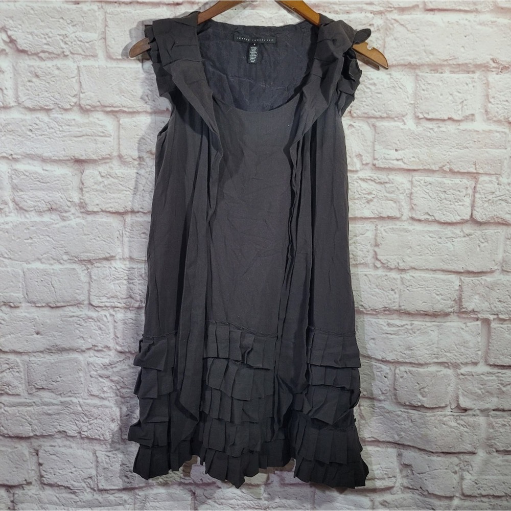 Robert Rodriguez Brown Silk Ruffle Tiered Scoop Neck Sleeveless Mini Dress